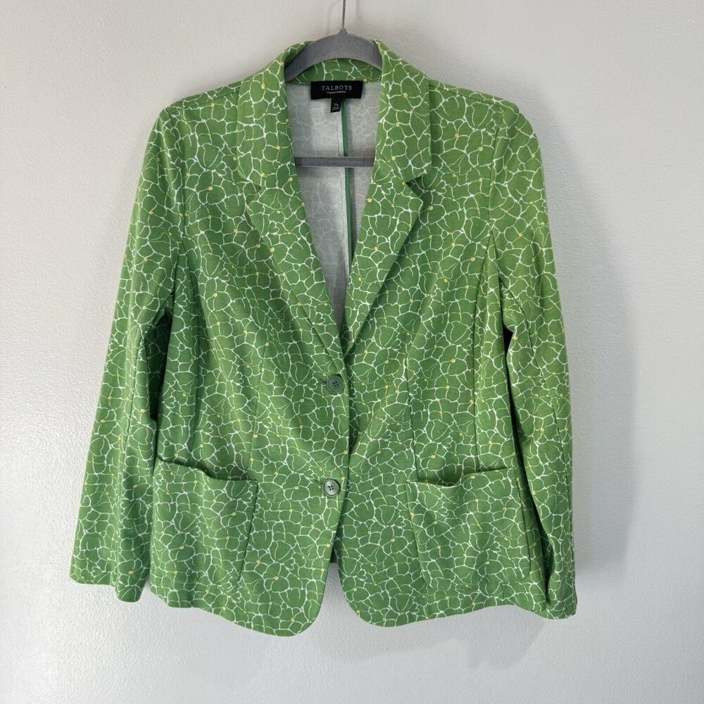 NWOT Talbots Blazer Jacket 1XP Petite Floral Green Yellow Cotton Stretch